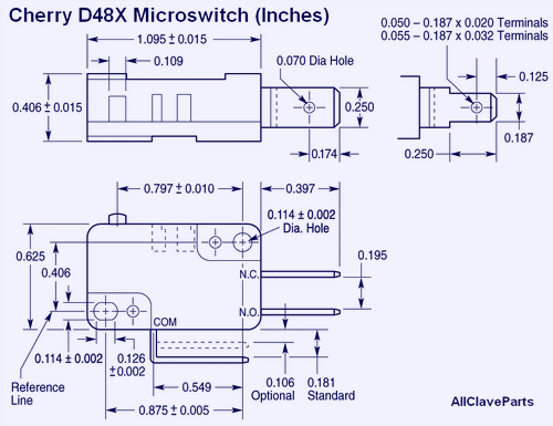 Tuttnauer Cherry D48X Micro-Switch Dimensions