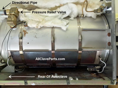 The Pressure Relief Valve on The Pelt0n Crane OCM & OCR Autoclaves is located towards the rear and top of the chamber
