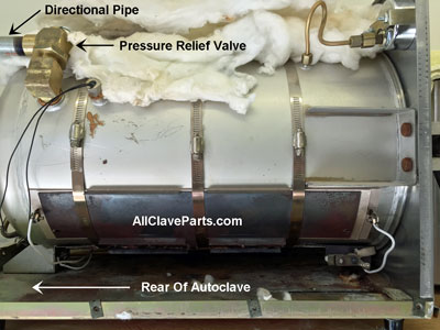 The Pressure Relief Valve on The Peltn Carne OCM & OCR Autoclaves is located towards the rear and top of the chamber