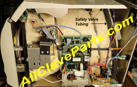 The Safety Tubing runs from the safety valve to the floor of the autoclave